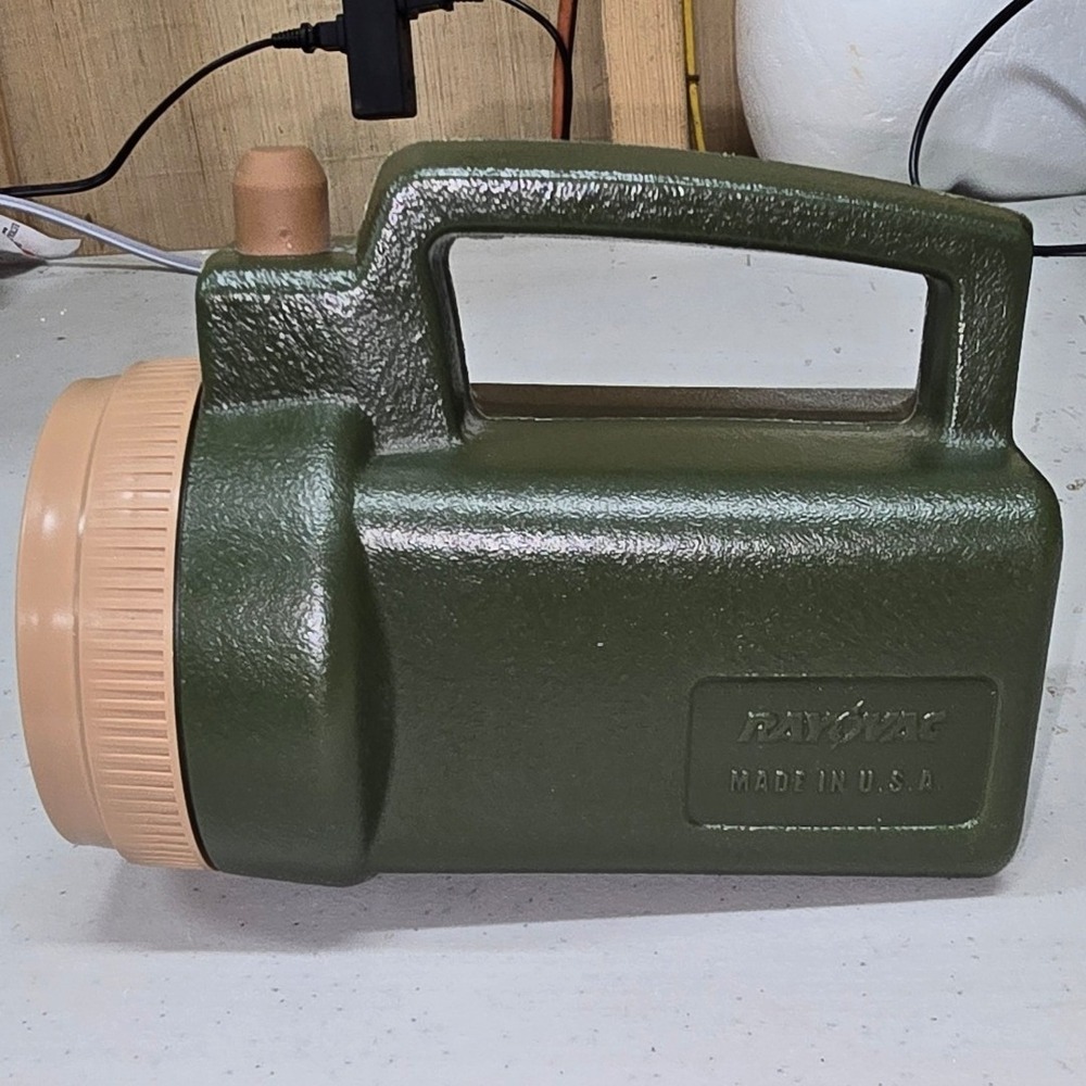 Vintage Rayovac Flashlight Lantern Olive Green Made in USA Portable Work Light